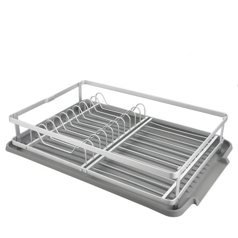 Kitchen  2 Tier With Removable Drip Tray Aluminium Dish Drying Rack and Cutlery Stand