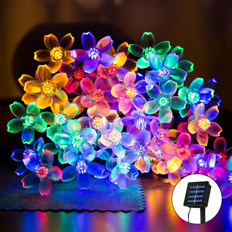 5m 7m Outdoor Garden Patio Party Christmas Holiday Decoration Waterproof 50 LED Battery Cherry Blossom Solar String Lights