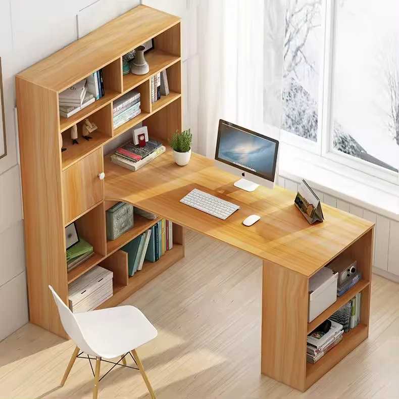 Home Office Wooden Student Study Writing Desk Table Computer Desks With Book Shelf Storage Rack