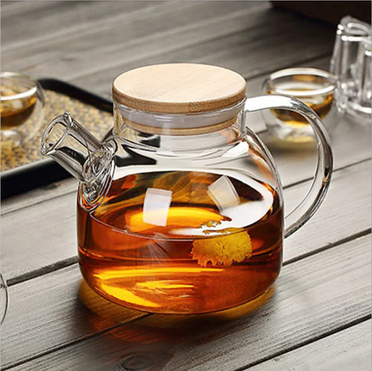 New patternFactory Heat Resistant Borosilicate Glass Tea Pot Glass Teapot With bamboo cover