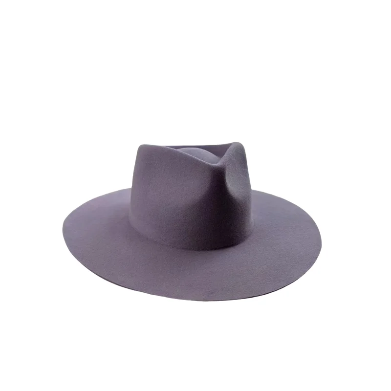 Mature Personality Brims Women Custom Wool Fedora Hats Purple color Luxury Fedora Hat