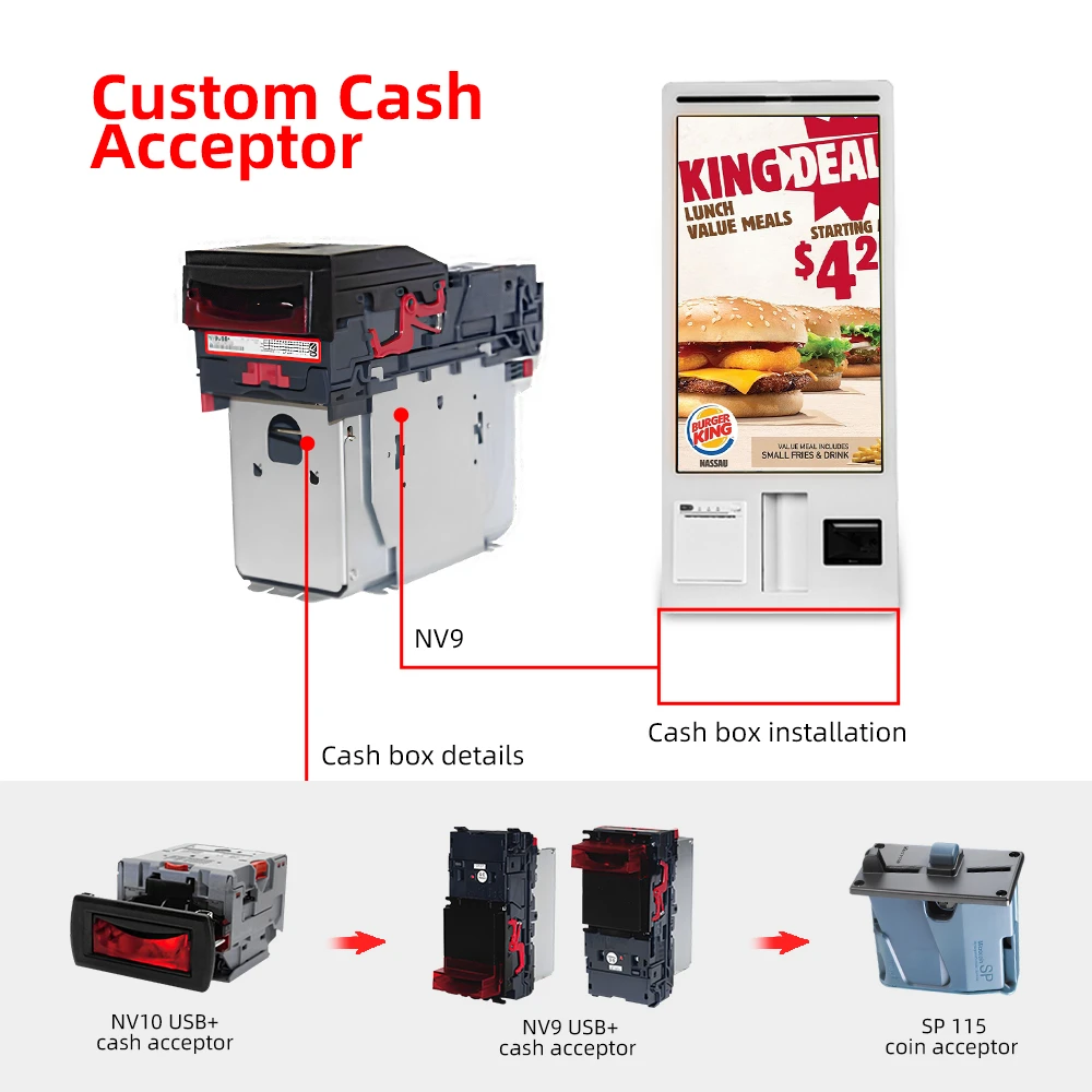 KFC restaurant hd interactive screen 32inch self service payment kiosk with printer scanner and camera burger self service