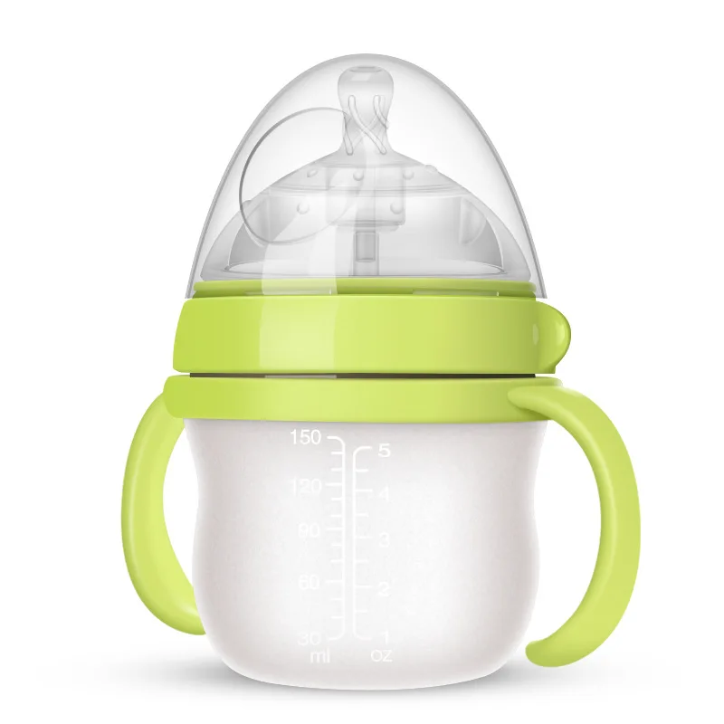 manufacturer price BPA Free 100% Food Grade manufacturers Silicone gel 5.4oz hands free infant feeding bottle With Scale Mark