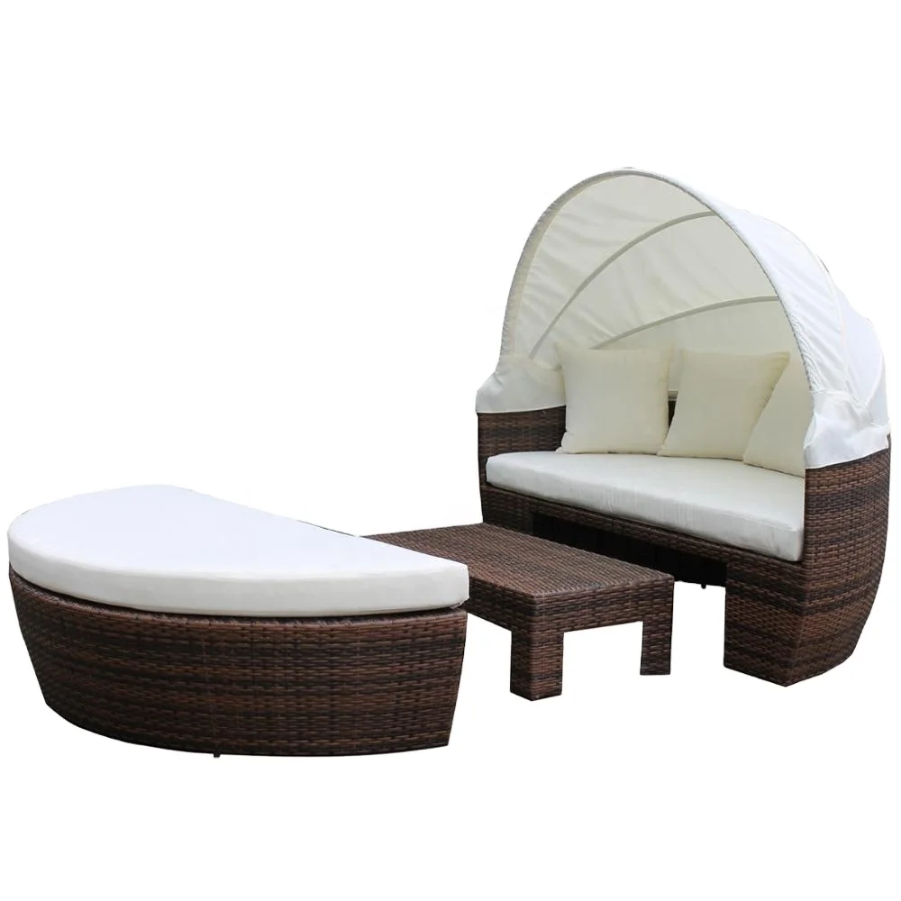 Wholesale china products modern rattan round outdoor lounge sunbed bed with canopy