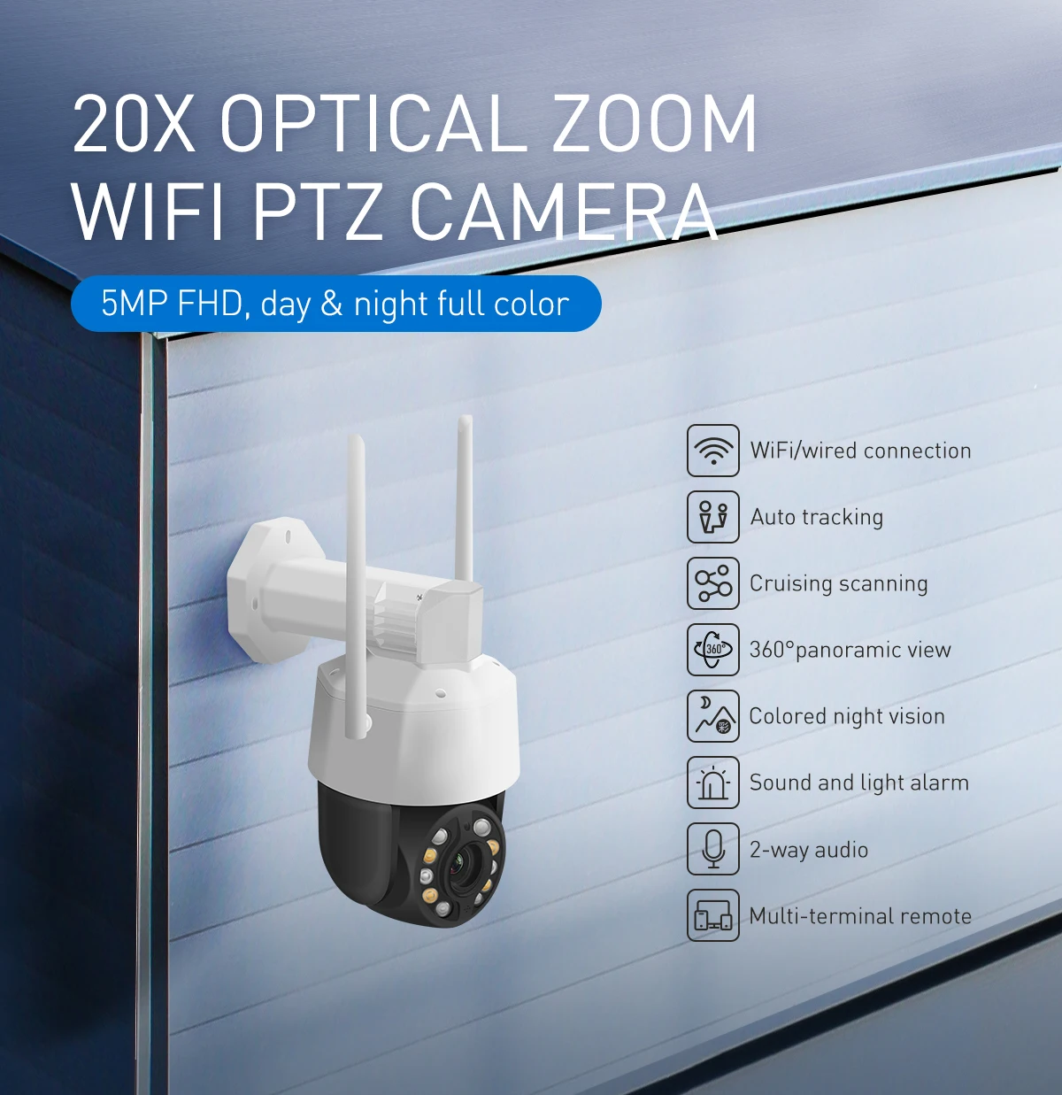 Wifi PTZ Camera New 2022 Tuya Smart Outdoor Wireless Security CCTV PTZ Camera 5MP 20x Zoom IP Network Camera
