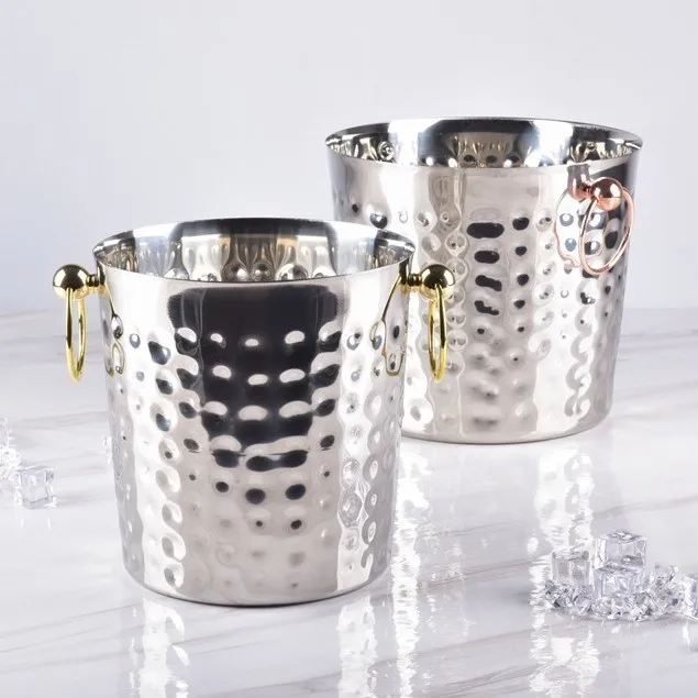 High Quality Ice Bucket with Handle Stainless Steel Champagne Bucket Customer Logo Barware wine chiller OEM for bar party