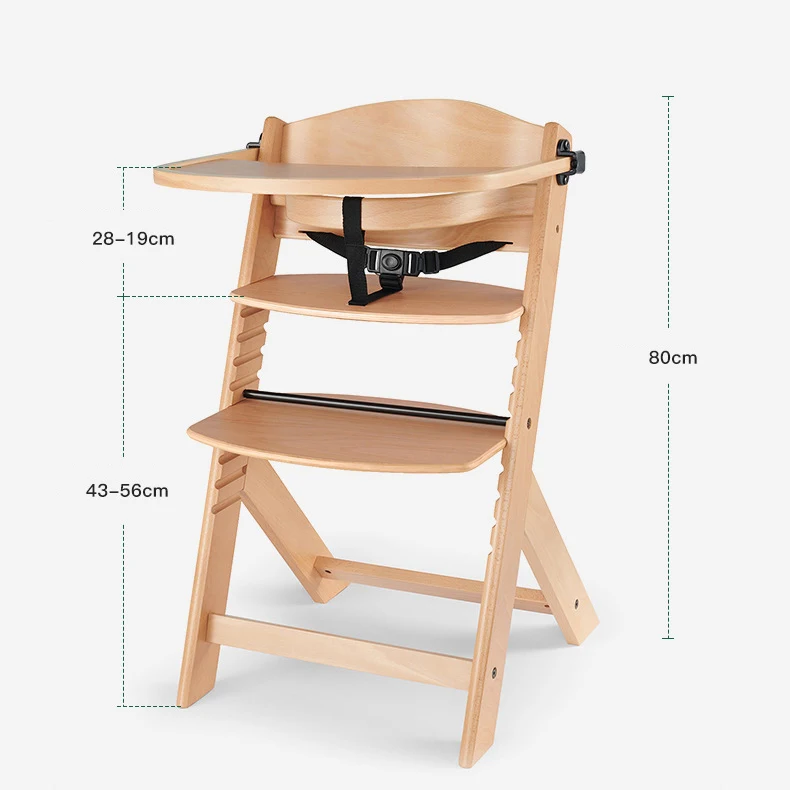 3-in-1 Adjustable Height Wooden Children High Chair Grow with Kids Dining Chair