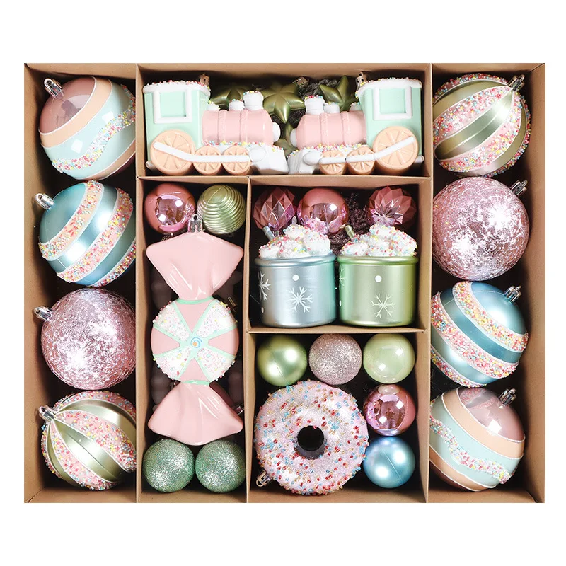 New Macaron PS Christmas Ball Set Profusion Candy Color 70pcs Holiday Birthday Painted Hang Balls Party Christmas Tree Ornaments