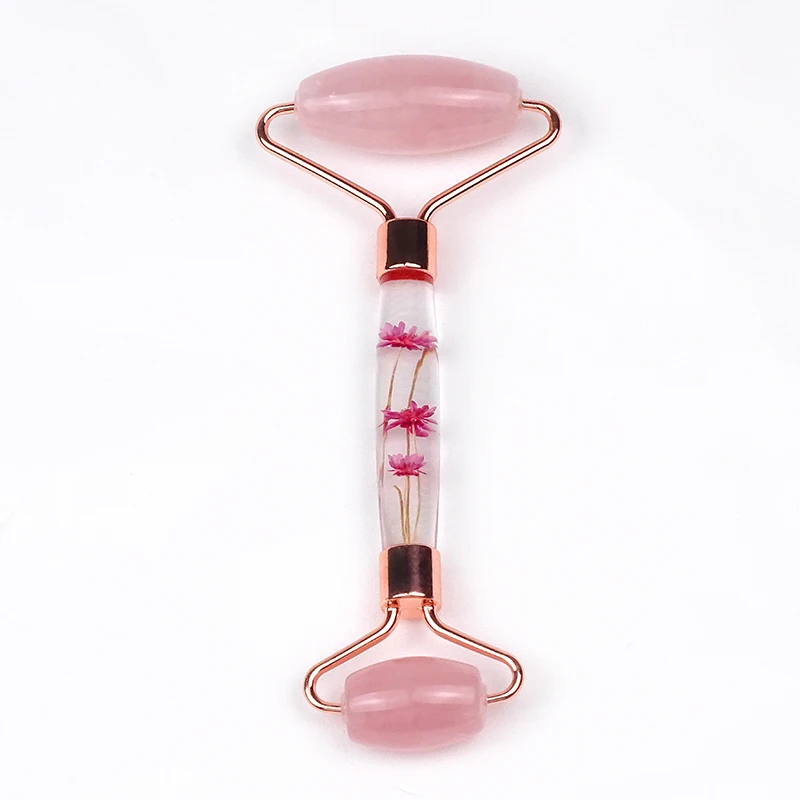 
Anti-aging treatment flower Handle Rose Quartz Pink Jade Roller massage natural jade roller facial massage 
