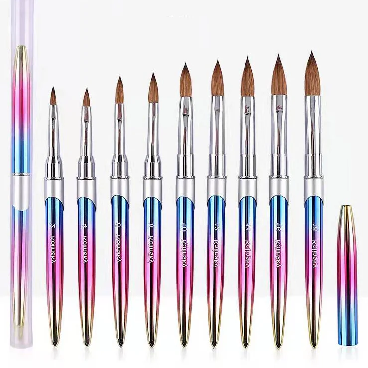 Professional Wholesale Superior Quality Metal Handle 100% Kolinsky Acrylic Nail Brush Art With 9 Different Sizes