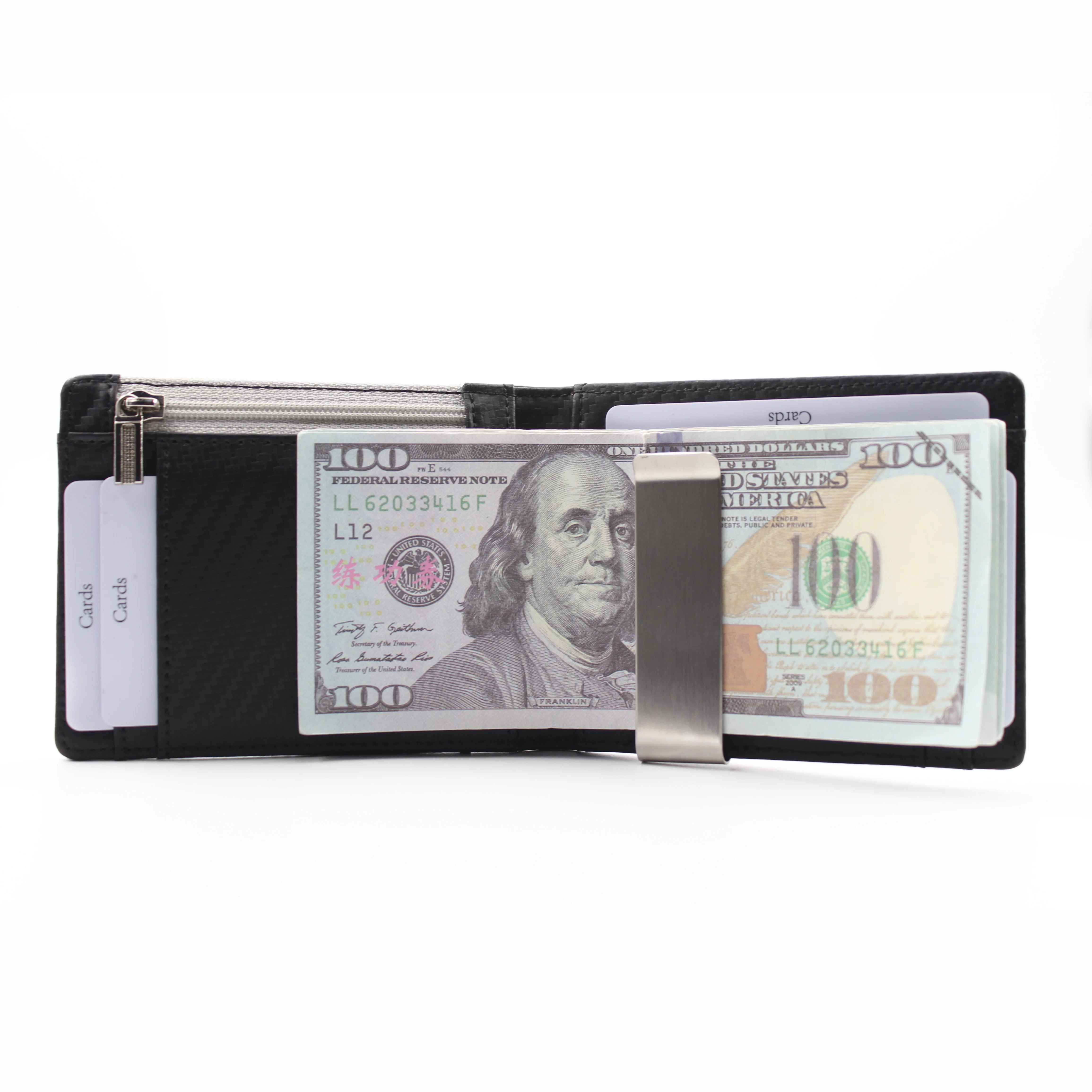
Custom RFID money clip slim mens trick wallet with zip coin pocket card holder genuine leather magic wallet elastic straps 