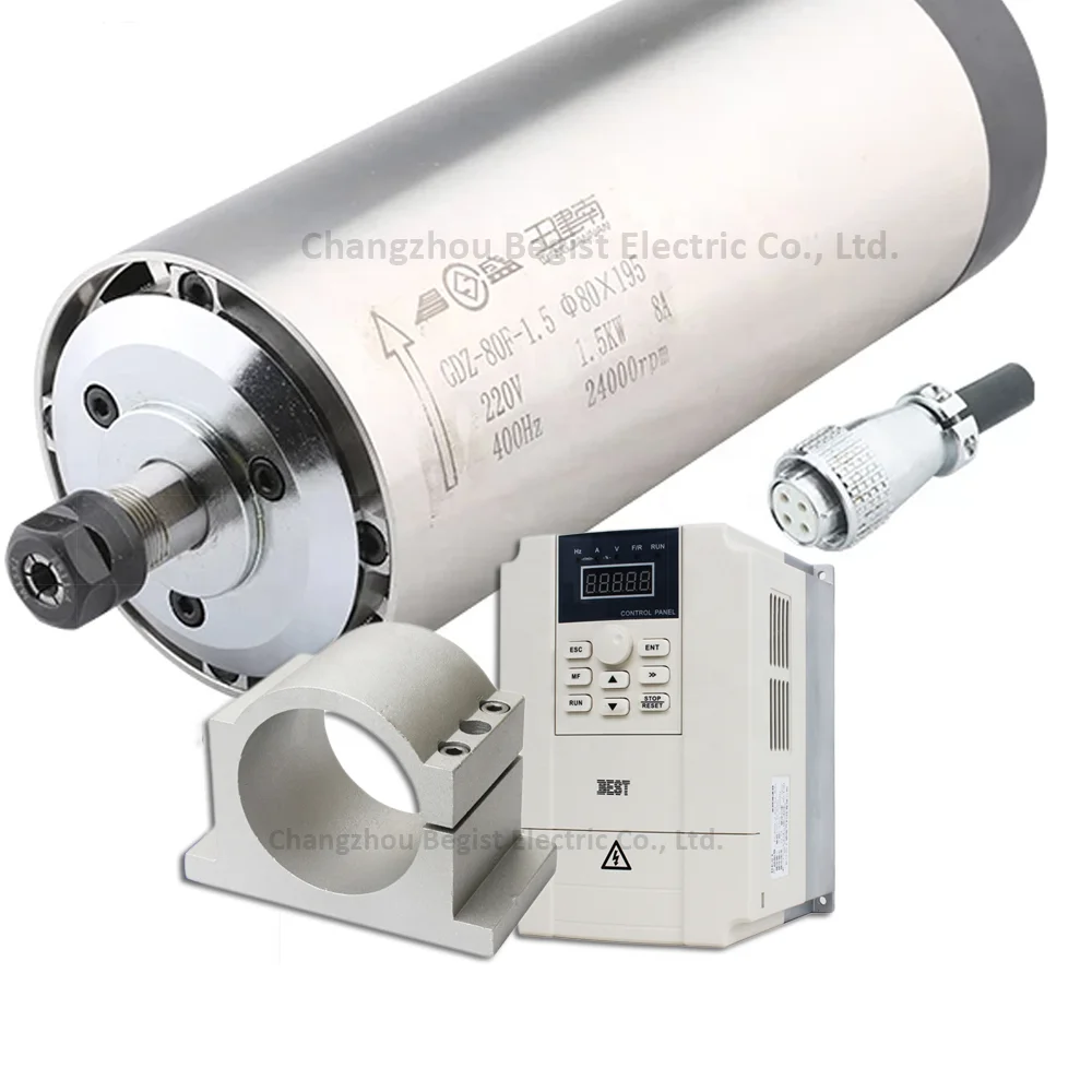 2200W/2.2kw 1500w/1.5kw 24000rpm air cooled cnc spindle motor+ inverter+1set ER20/ER11/ER16 collet for CNC milling machine