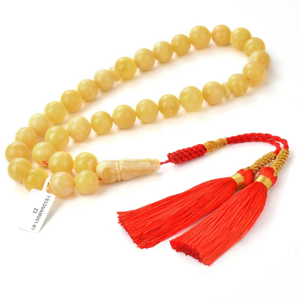 NAM01 Natural Yellow Amber  Rosary Russian Tiger Amber Tasbih Tesbih Baltic Amber Beads Genuine Amber Islamic Prayer Beads