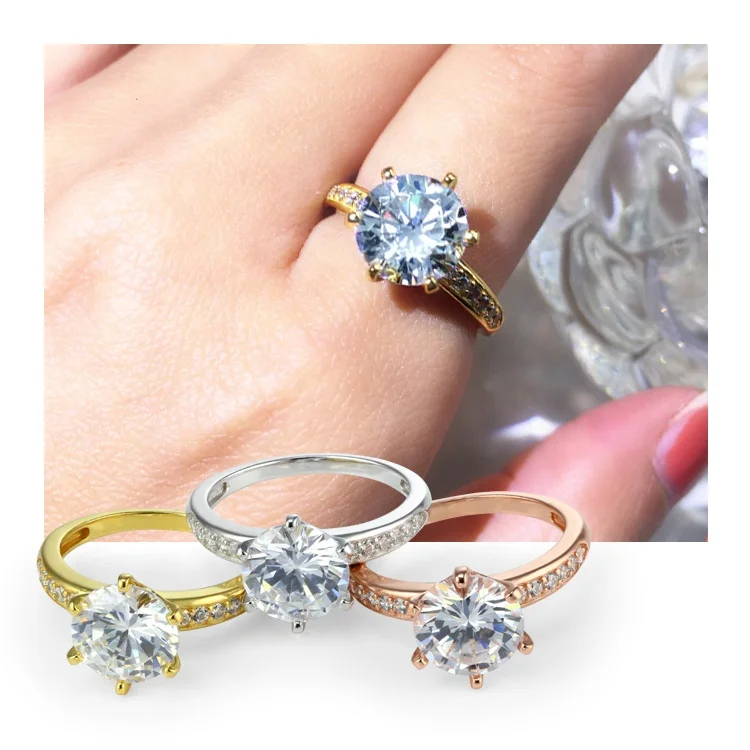 Wholesale 925 Sterling Silver Ring Bridal Jewelry Women Engagement Finger Ring 5A CZ Zirconia Solitaire Ring For Wedding