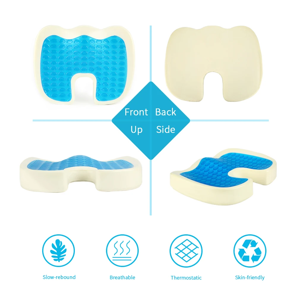 U-shape Seat Cushion Polyurethane Slow Rebound Gel Coccyx Orthopedic Memory Foam Cooling Gel Seat Cushions For Pain Relief
