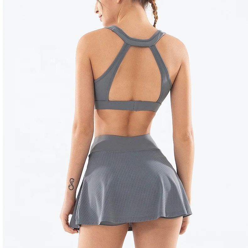 Yoga Wear Factory custom wholesale Women distressed yoga sport gym set white ladies clothing tennis wear with tennis tops women