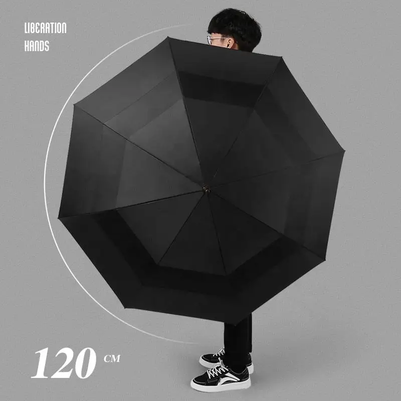 Faux leather Classic Wooden handle auto open long umbrella cheap black large golf umbrella with logo