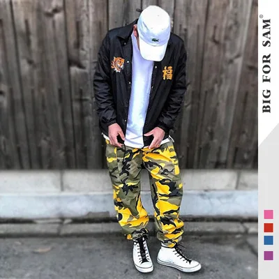 Wholesale Stylish Military Camo Cargo Multi Pocket Camouflage Hip Hop Pants Men