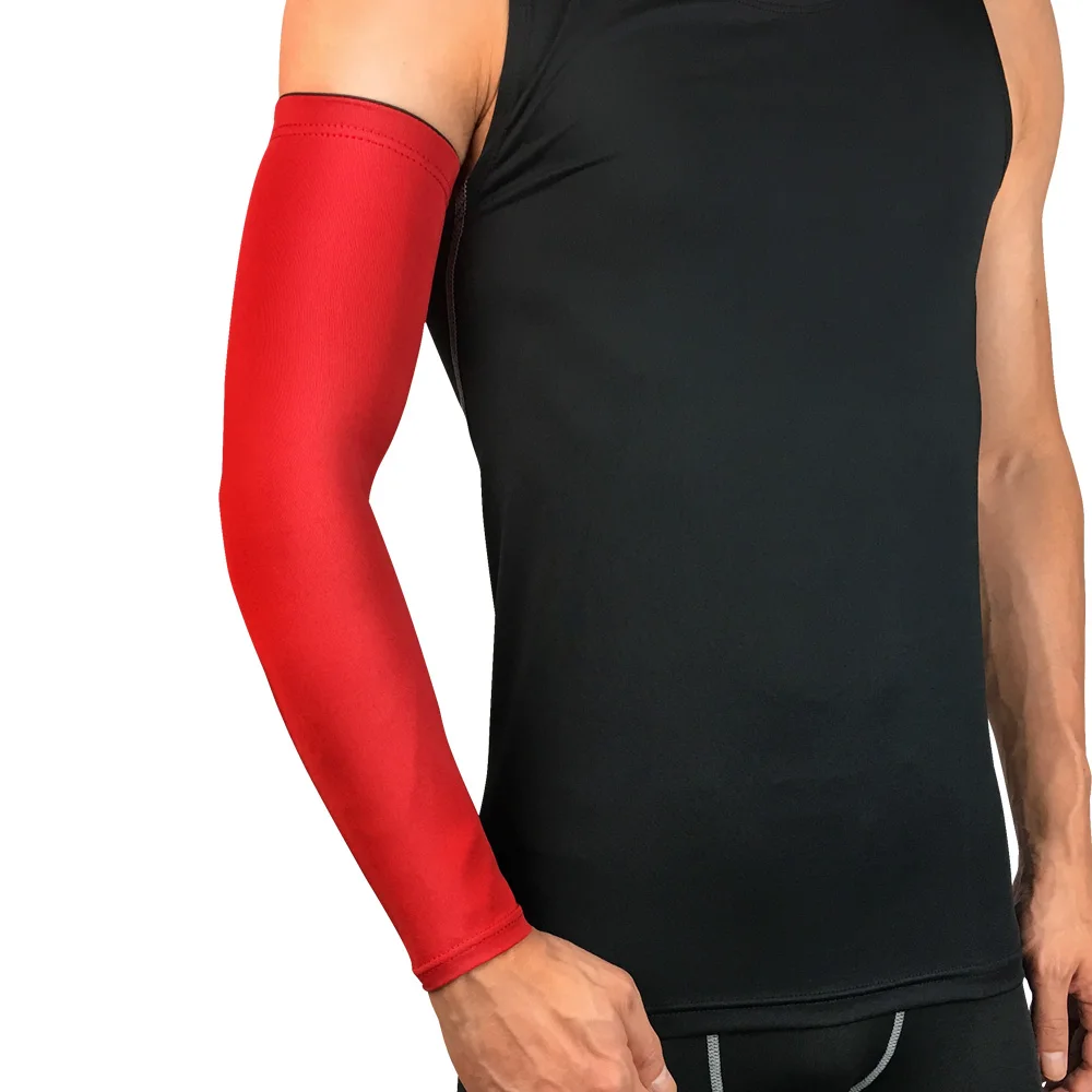 
Solid Color Polyester Spandex Men and Youth Fitness Elastic Sport Protector Arm Guard UV Protection Cycling Arm Sleeves 