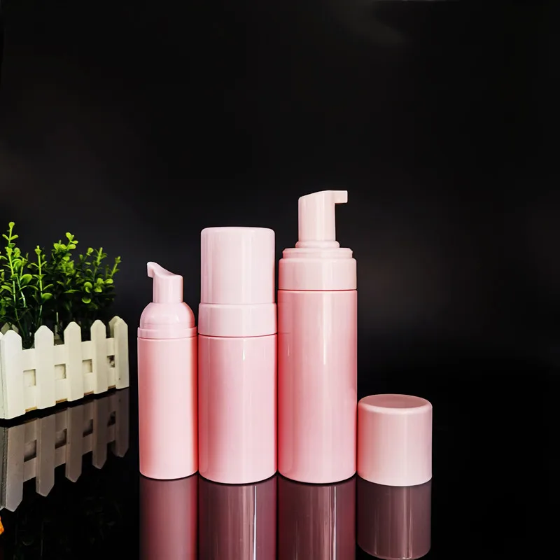 Cosmetic facial cleanser 100ml 150ml 200ml pink pet airless foam pump bottle with eva silicone brush emulsion foam mousse bottle