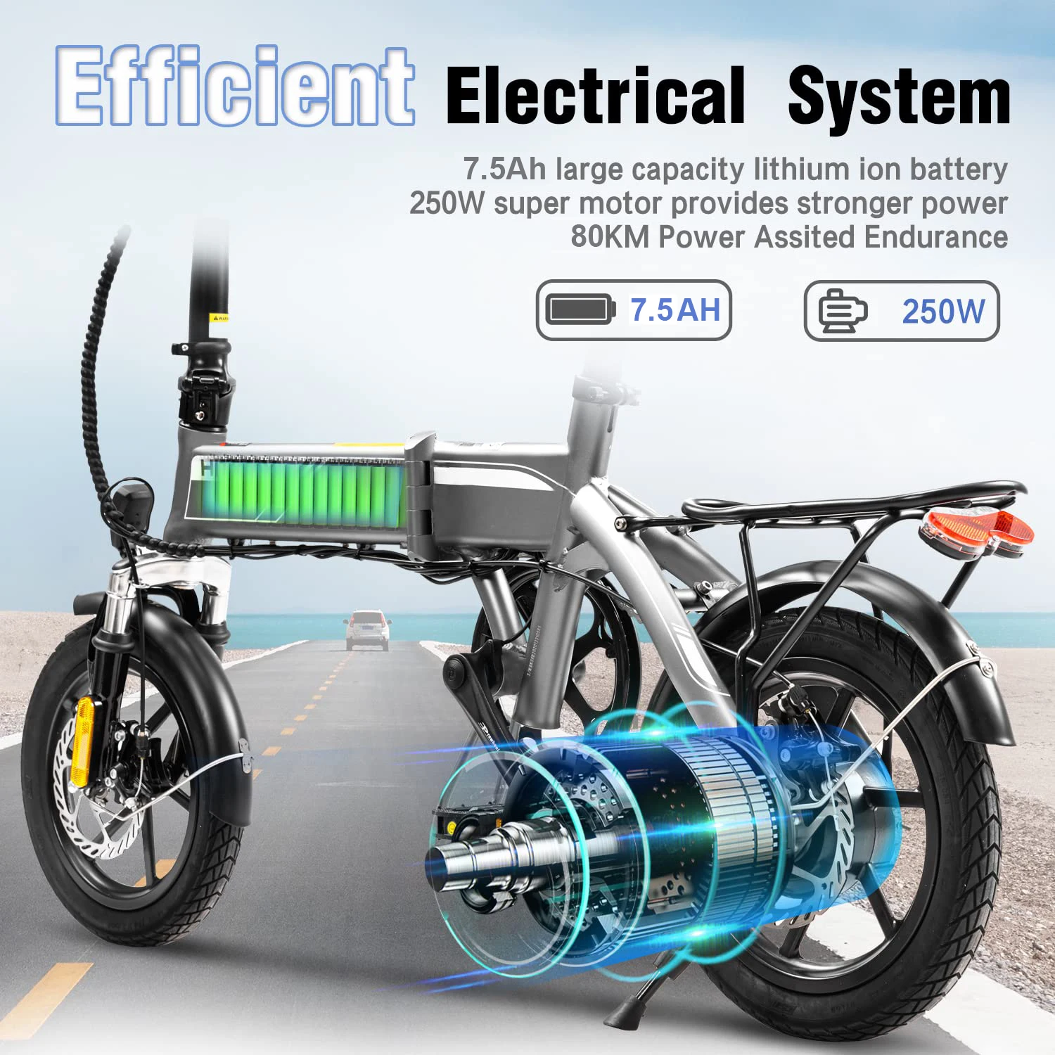 EAPCS super battery life electric bicycle 16 inch 36v 250w rear hub motor commuting electric bikes
