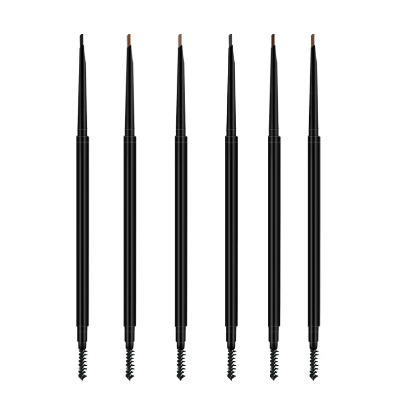 Custom Logo Slim Waterproof Double Head Eyebrow Pencils Private Label Matte Black Eyebrow Pencil with Spoolie