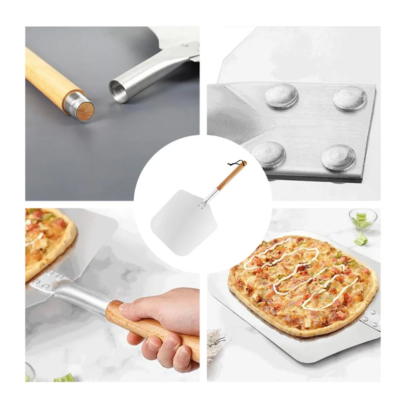 Foldable  aluminium pizza turning peel with wood handle 12X14 inch pizza paddle peel   homemade pizza peel