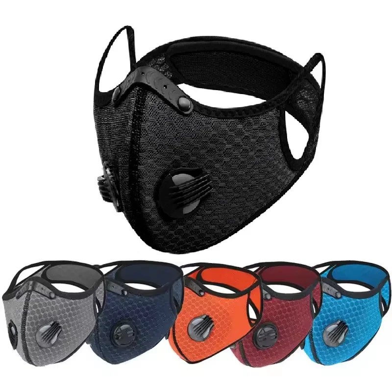 2024 NEW PL Reusable Face Mask Washable Black Anti Dust With Valve Air Filter For Unisex