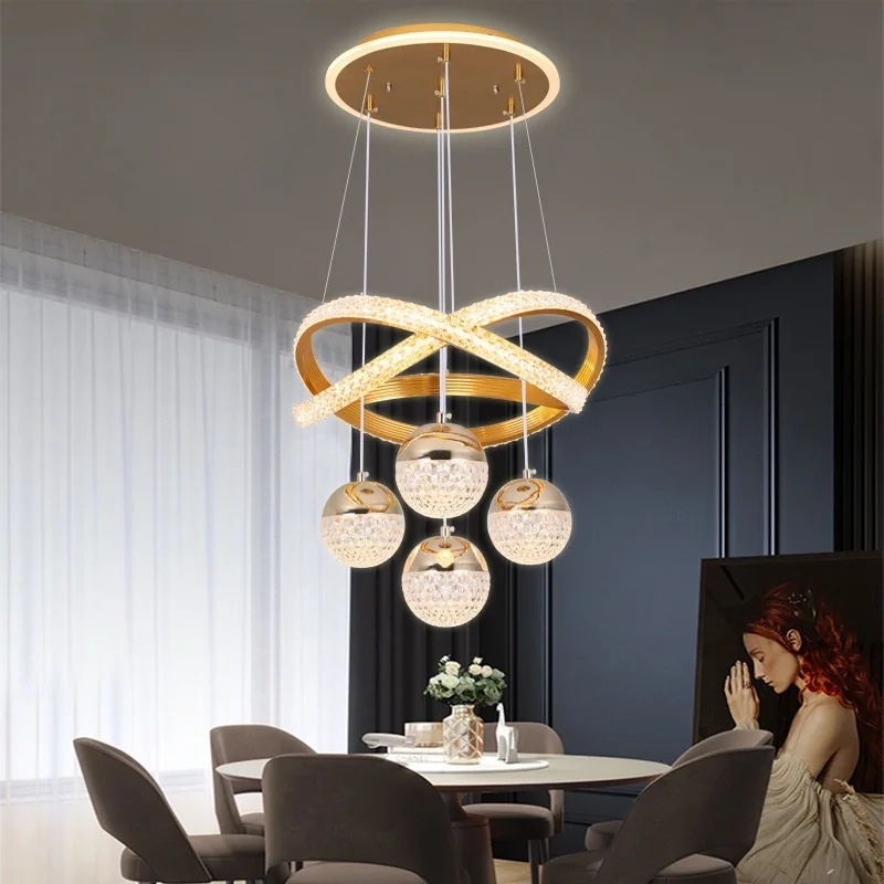 Up And Down Luminous Aluminum Living Dining Room Led Pendant Light Luxury Circle Chandelier Modern