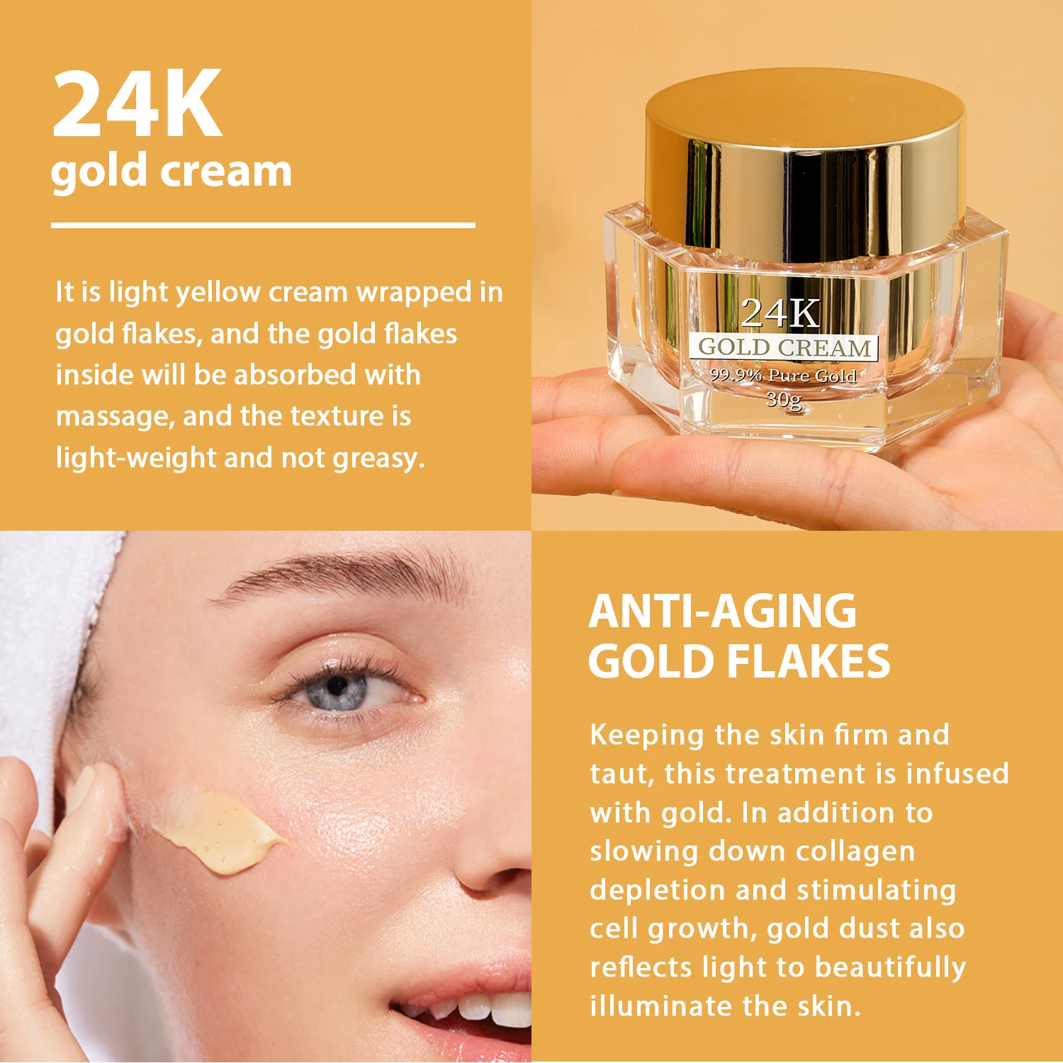 Firming Day Cream Illuminating Lifting Moisturizing Anti-agning Whitening 24k Gold Face Cream