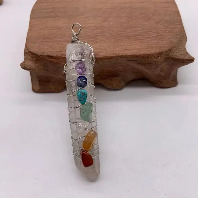Reiki Healing Jewelry Natural Stone Pendant Wire Wrap Hexagonal Amethysts Quartz Crystal Necklace Pendulum 7 Chakra Stone