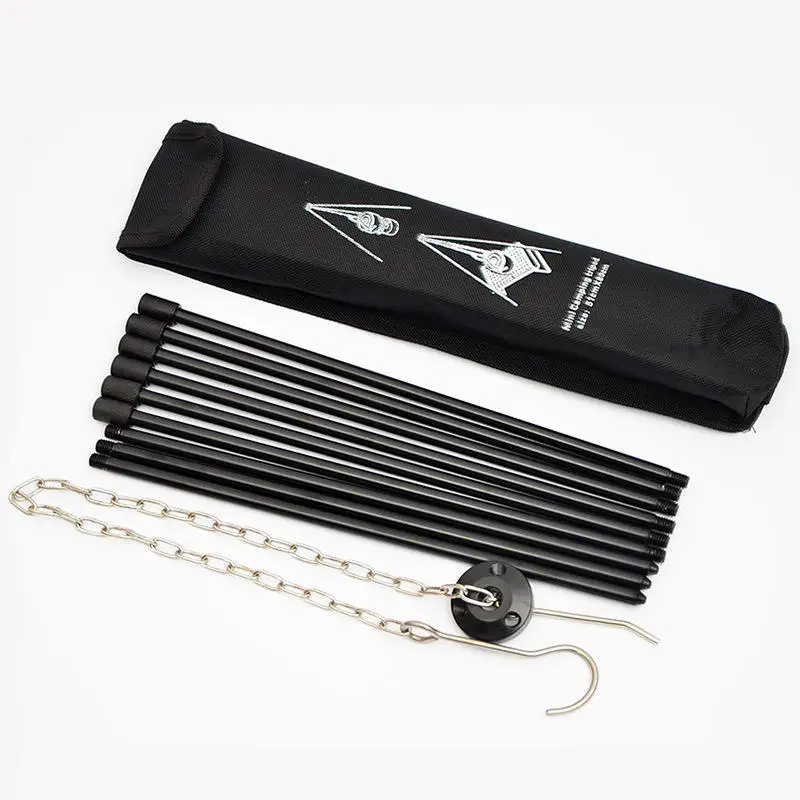 Outdoor Camping Portable Powder Coated Iron Campfire Bbq Fire Tripod Stand Pot Holder Foldable Tripod Bbq Grill Tool Set