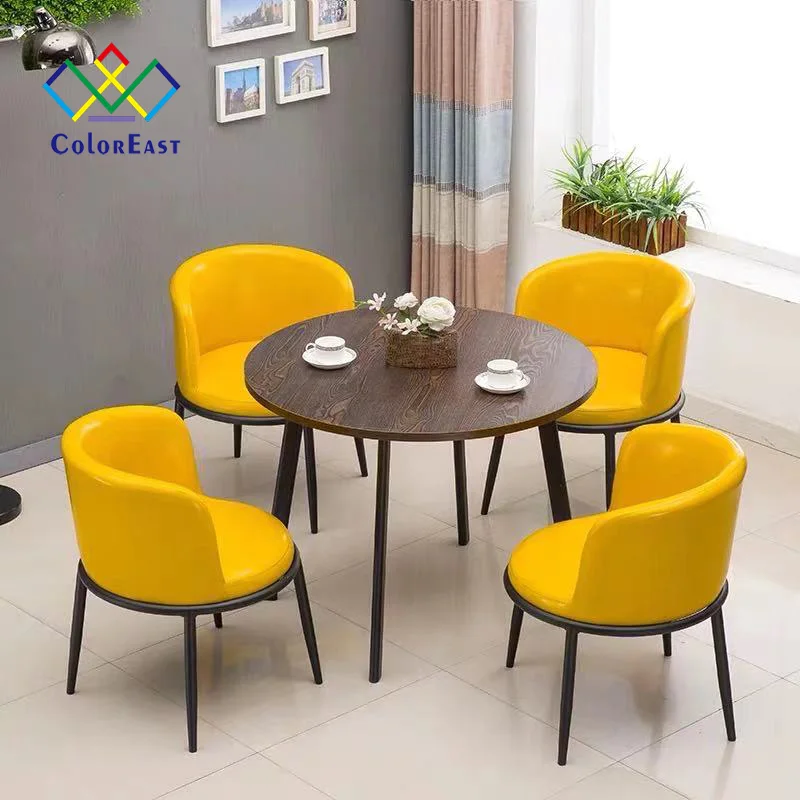 Fashion Design 1 Table with 4 Chairs Metal Base Wood Table Set CECT007 for Restaurant