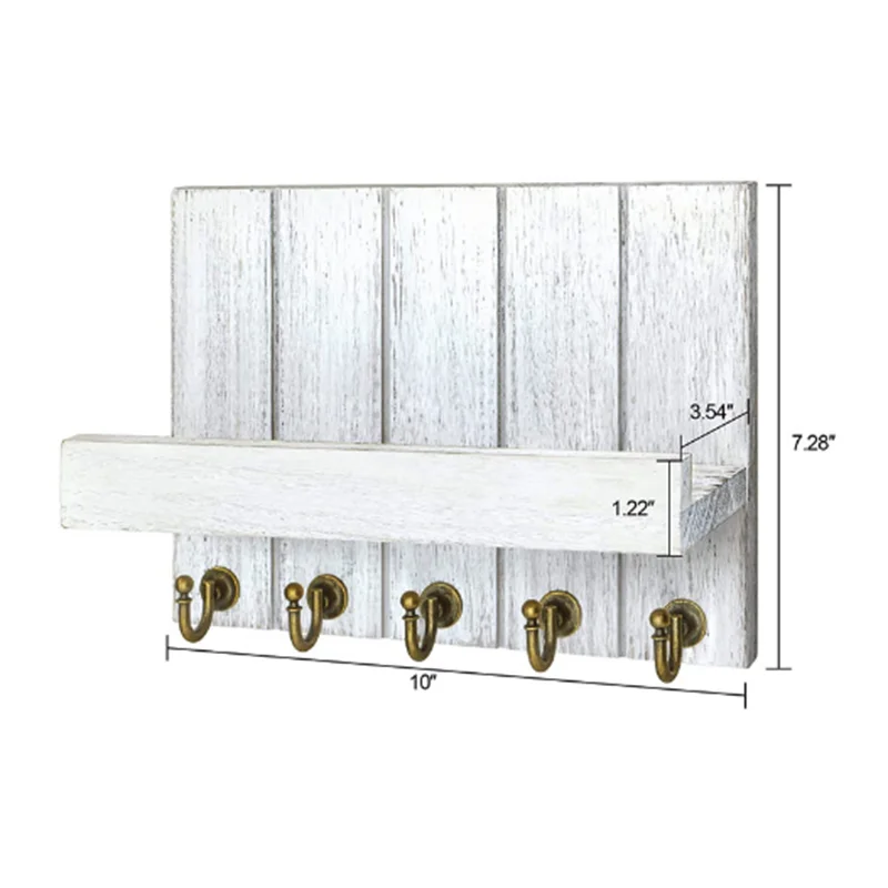 Wall-hung Type Wooden Decorative Wall Shelf Sundries Storage Box With 5 Hooks Hanger Organizer Key Rack Wood Floating Wall Shelf