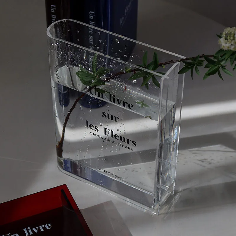 Clear Rectangular Acrylic Book Vase For Flower Artistic And Cultural Flavor Decorative Flower Holder Unique Aesthetic Room Decor