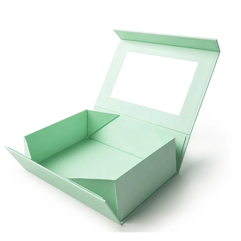 Wholesale custom folding paper box rigid cardboard magnetic foldable gift box with clear window