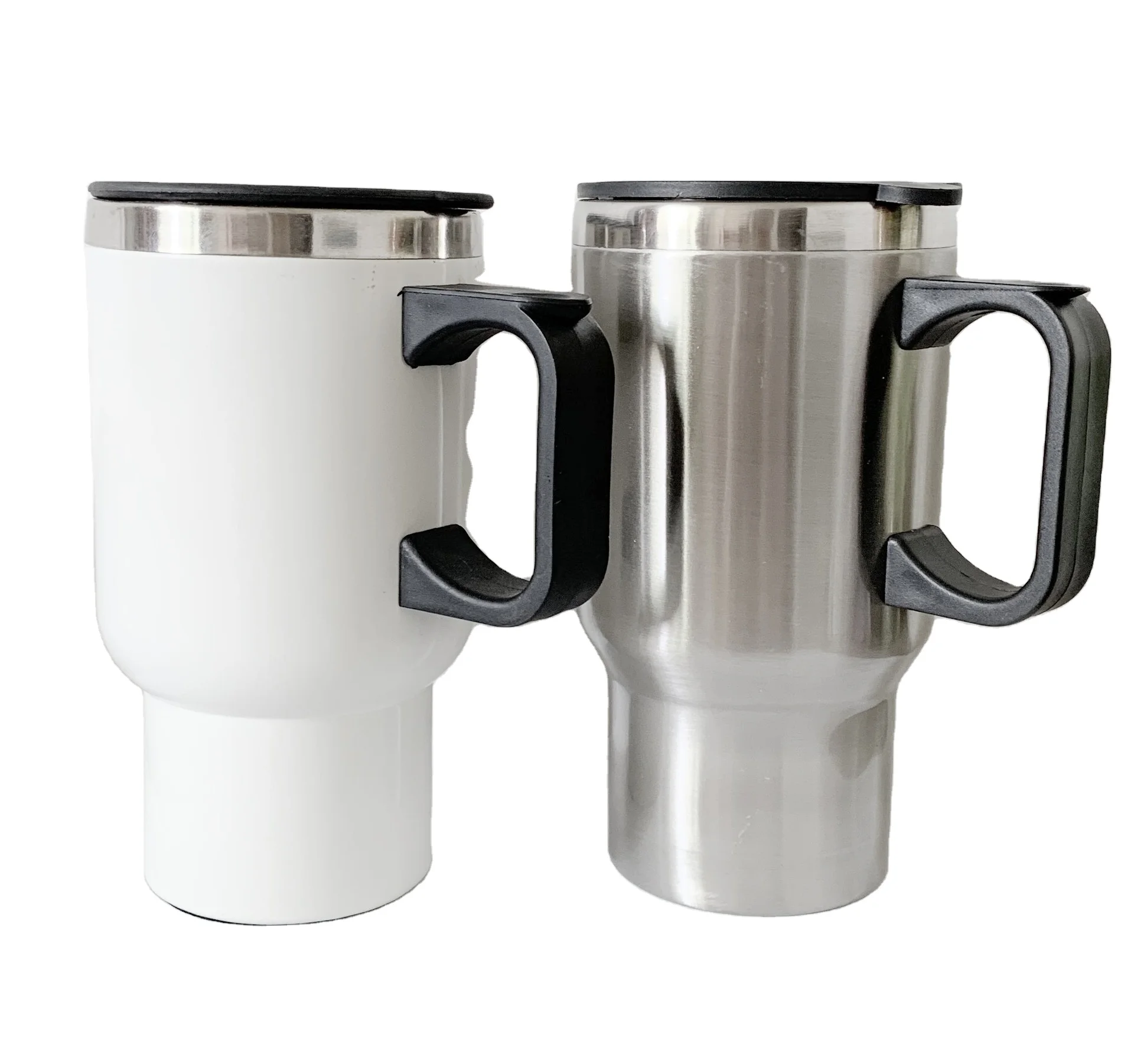 2023 New Design Custom 500ml White Silver Sublimation Blank Double Wall Stainless Steel Coffee Mug With Handle