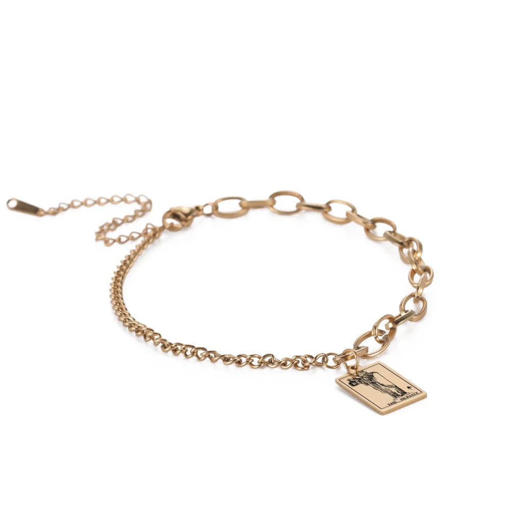 Fashion Stainless Steel Tarot Cards Square Charm Bracelet Gold Plated Good Luck Amulet Jewelry for Men