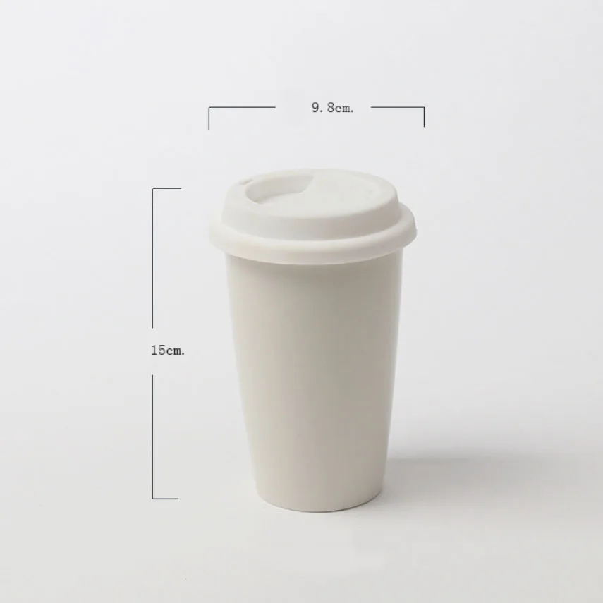 Custom double wall Ceramic coffee travel mug with silicone lid