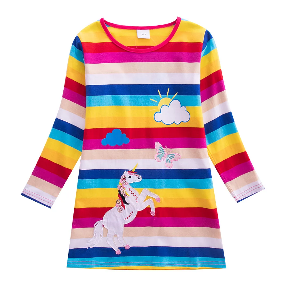 High quality Autumn Cartoon long sleeve clothing Striped Printed Girl Toddler Smocking Dress leisure girl clothing dress