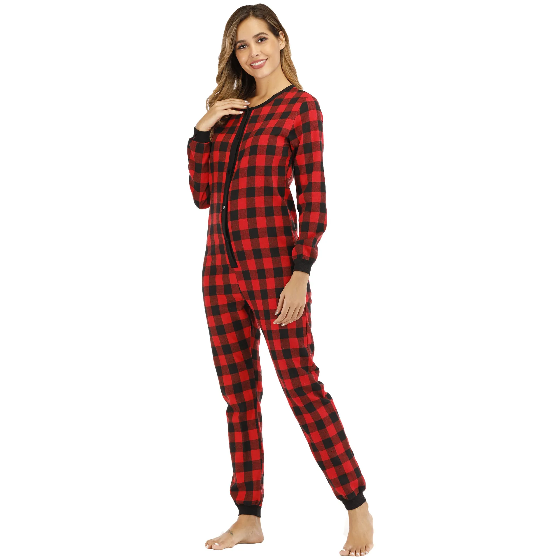 check Onesie One-Piece Pajama Jumpsuits for Men and Women Christmas
