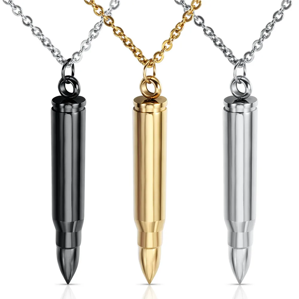 Titanium Steel Men Jewelry, 3 Color Bullet Necklace Pendant, Wholesale Fashion Pendant Necklace Stainless Steel Jewelry