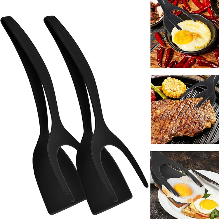 2 in 1 Nylon Grip Flip Tongs Egg Spatula Tongs Steak Spatula Tongs Clamp Pancake Fried Turners Kitchen Accessories Kitchen Items