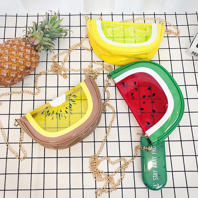 Cute Style Fruit Shape Transparent Clear PVC Purse Handbags Girls Waterproof Watermelon Lemon Kiwi Fruit Handbags