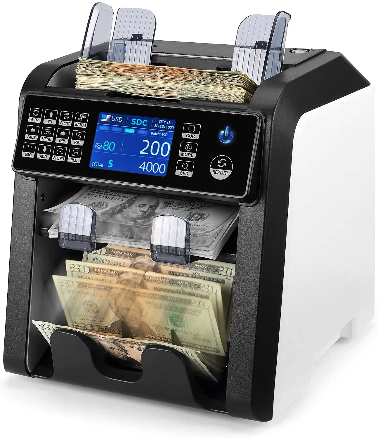 AL-950 1+1 Pocket Multi Currency Counter Dual CIS Banknote Sorter Cash Counting Machine