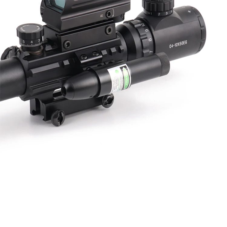 
NcDe Tactical Optic C4-12X50 AR15 Rifle Scope Dual Illuminated Reticle Set,Green Laser Sight and 4 Holographic Dot Reflex Sight 