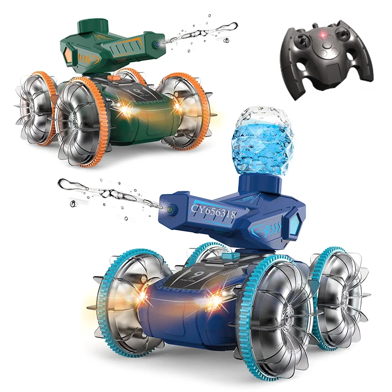 2.4G 5 Channels 1:22 Amphibious Remote Control Stunt Tank With Water Spray Light Music Waterproof R/C Stunt Car Toy For Children