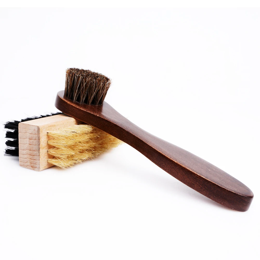 Customized Logo Household Wooden Shoe Brush with Horse Hair Features a Wooden Handle for Shoe Cleaning