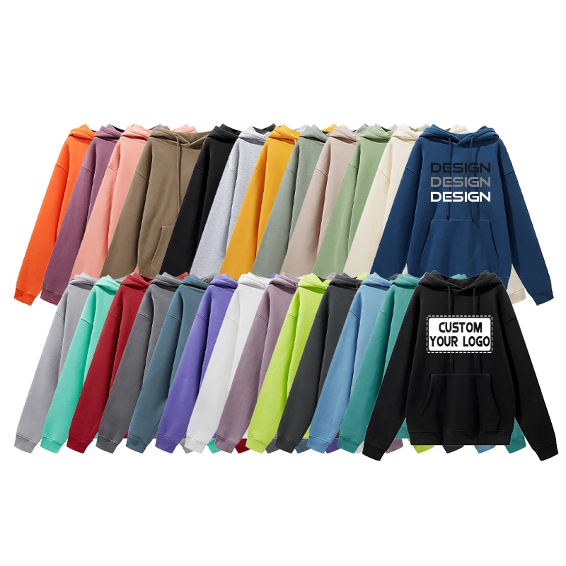 OEM ODM Custom Unisex 100% Cotton 500gsm Hoodie Oversized Plus Size Pullover Hoodie Print Embroidery Logo For Men Women