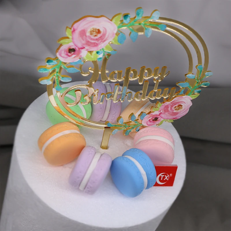 
TX New Products 3d Art Printing Happy Birthday Gorgeous Colorful Acrylic Cake Topper For Birthday Party Supplier 